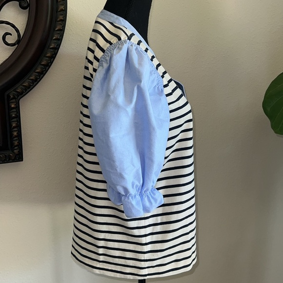 Veronica Beard Women’s Raegan Mixed-Media Top Puffed Ruffle Short Sleeves V-Neck - Picture 11 of 16